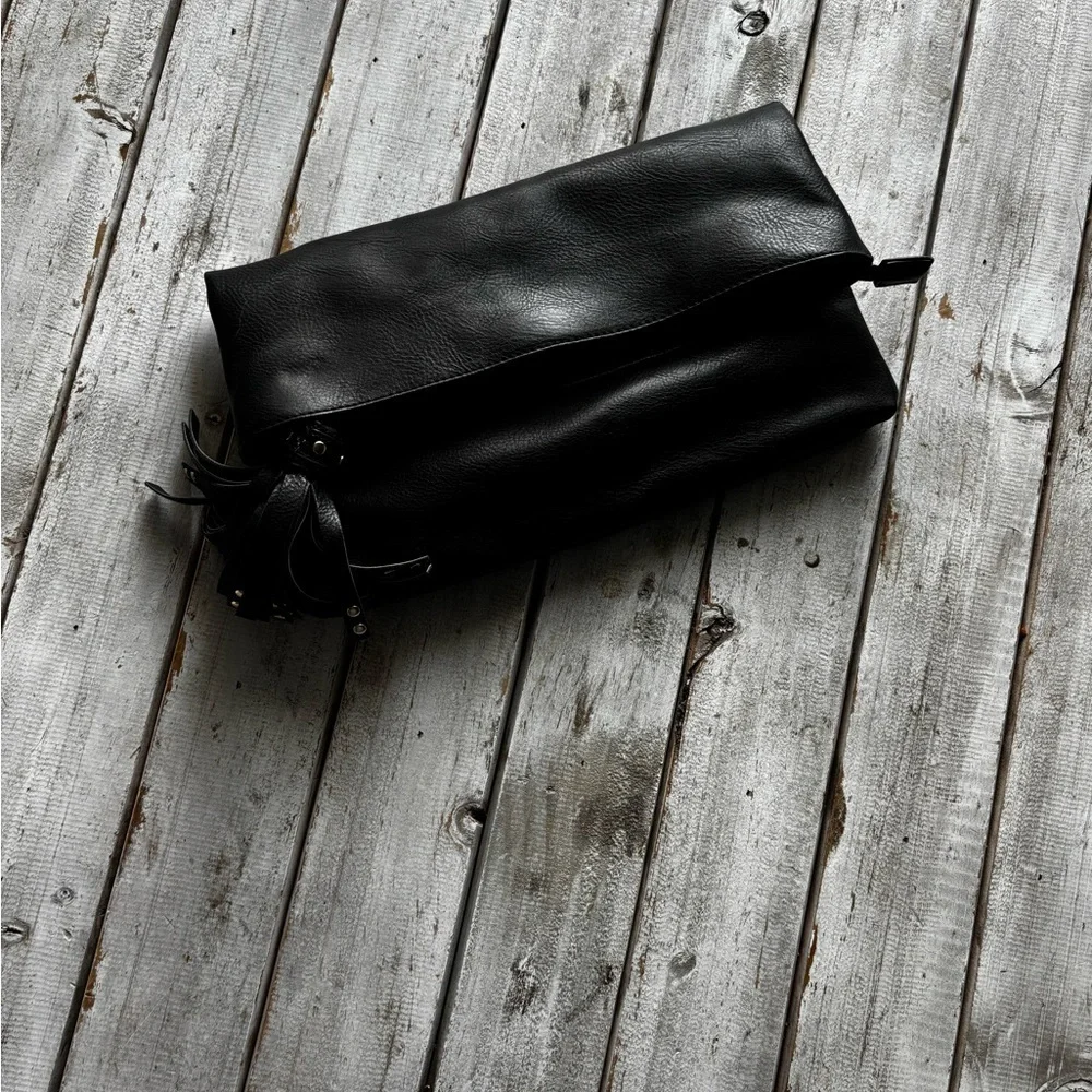 Steve Madden Black Foldover Clutch w/ Tassel Accent